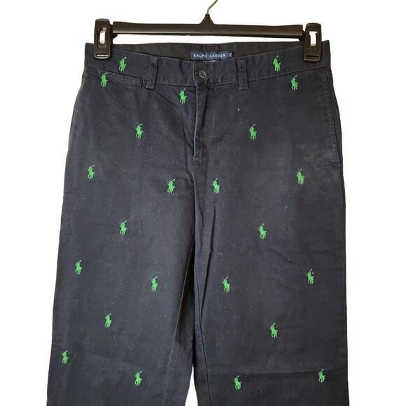 VTG Ralph Lauren Pants All Over Pony Womens sz 2 Navy Y2K Preppy Unique Rare - Picture 1 of 11